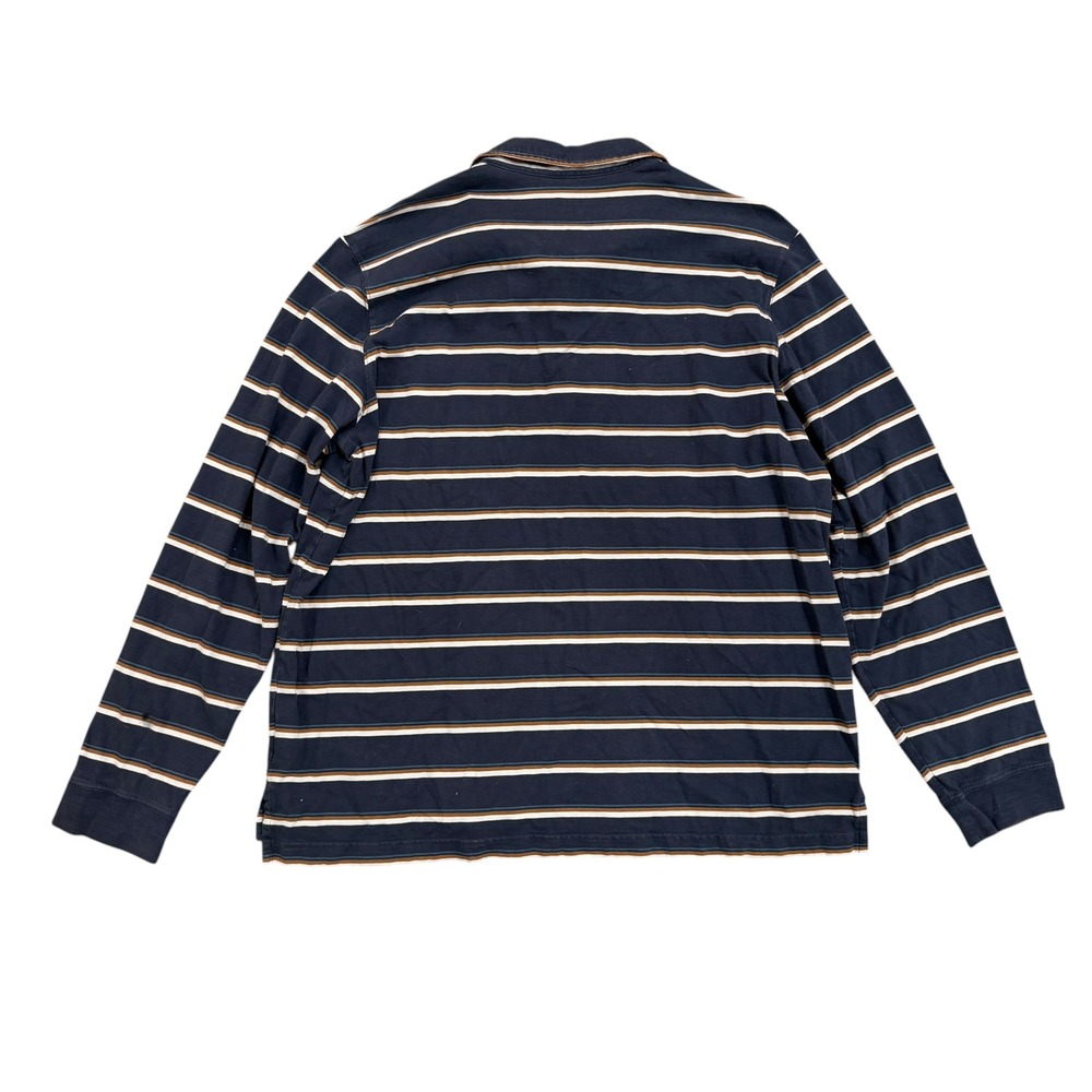 LL Bean Long Sleeve Polo Shirt Navy Blue Striped Organic Cotton Mens XL - Picture 5 of 8
